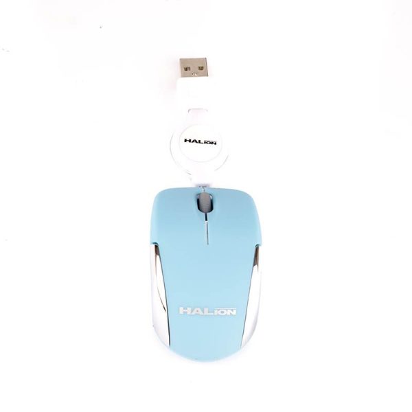 Mouse Halion Hermes Mini M1858 USB Celeste Retractil